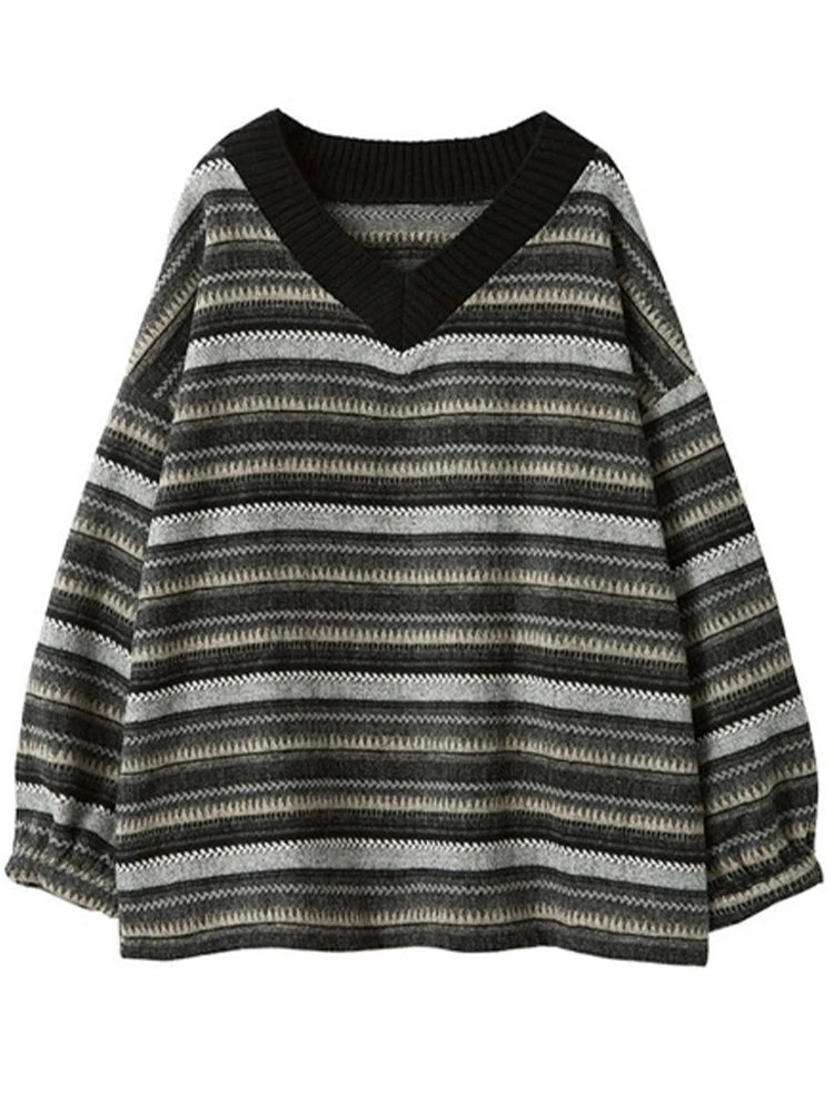 Amaris Vintage Gestreifter Oversize-Pullover