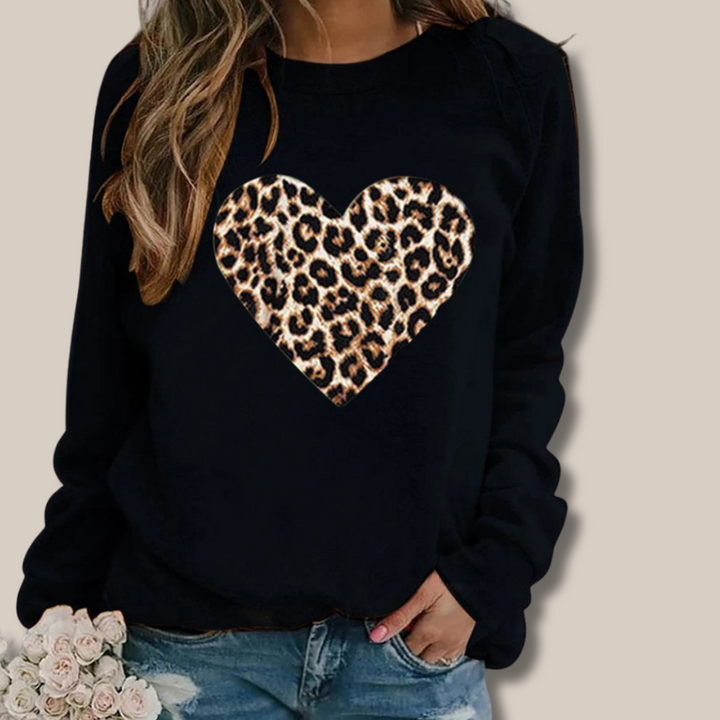 Lenka - elegantes Sweatshirt mit Leoparden-Herz-Print